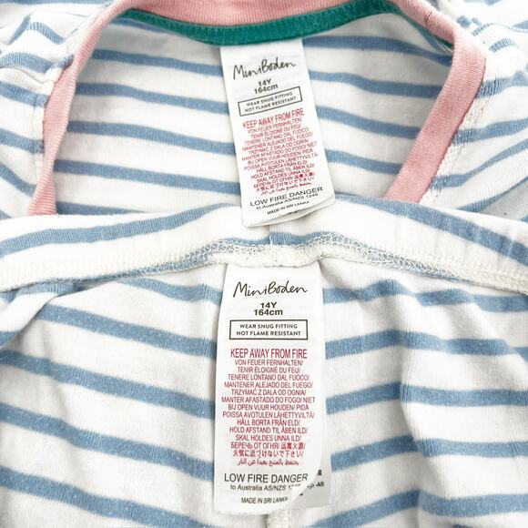 Boden Girls White and Blue Striped PJ Set 14 Kids - Picture 5 of 6
